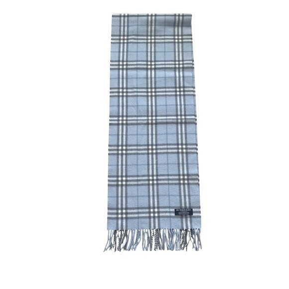 Burberry London 100% Lambswool Gray & Blue Check Plaid Scarf - Picture 1 of 6